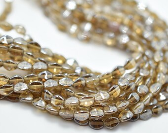 50 Beads - 5x3mm Pinch Smoky Topaz Luster Czech Glass