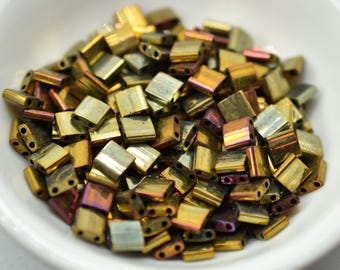 5MM Tila 5 grams Two Hole Beads Metallic Gold Iris Miyuki No. 462