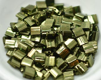 5MM Tila 5 grams Two Hole Beads Olive Green Gold Miyuki No. 306