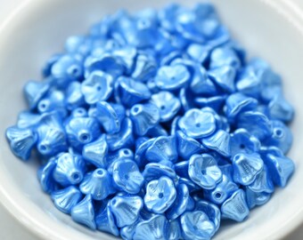 7x5mm Bell Flower Cup Pastel Turquoise, 25 Beads Czech Glass