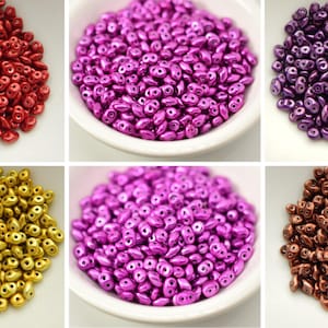 2x5mm SuperDuo Beads - Metalust Pinks, Purple, Red, Gold, Choose color - 10 grams Czech Glass
