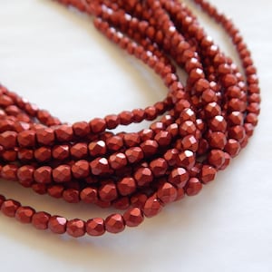 50 Beads - 4mm Fire Polished Round Saturated Metallic Cherry Tomato Czech Glass