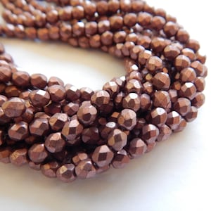 50 Beads - 4mm Fire Polished Round Saturated Metallic Butterum Czech Glass