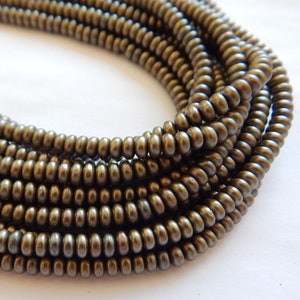 100 Beads - 4mm Rondelle - Matte Metallic Leather - Czech Glass