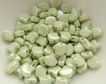 Ginko (35 Beads) Chalk Green Luster 7.5mm x 7.5mm 2-hole Czech Glass by Matubo