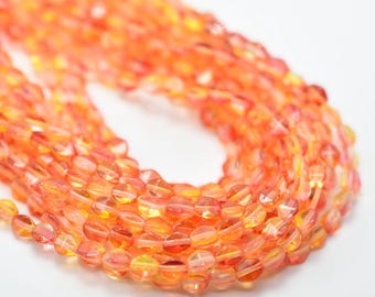 50 Beads - 5x3mm Pinch Fuchsia Lemon Coat Czech Glass