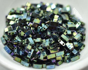 Half Tila Beads Green Iris 5 Grams Miyuki Glass Beads No. 468