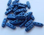 Czechmate Beam Beads Metallic Suede Blue 5 grams Glass 3-Hole Beads