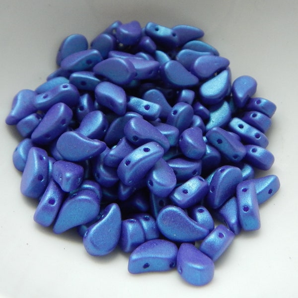 30 Beads - Paisley Duo Two Hole Tropical Blue Grape Czech Glass