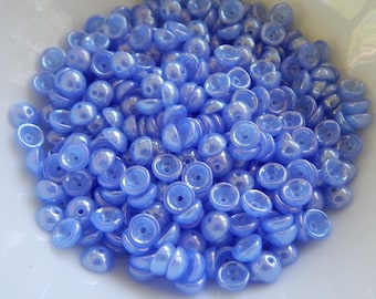 4 x 2 mm ティーカップサイズ 10グラム ビーズ - ミルキーサファイアラスターアイリス - チェコガラスビーズ
