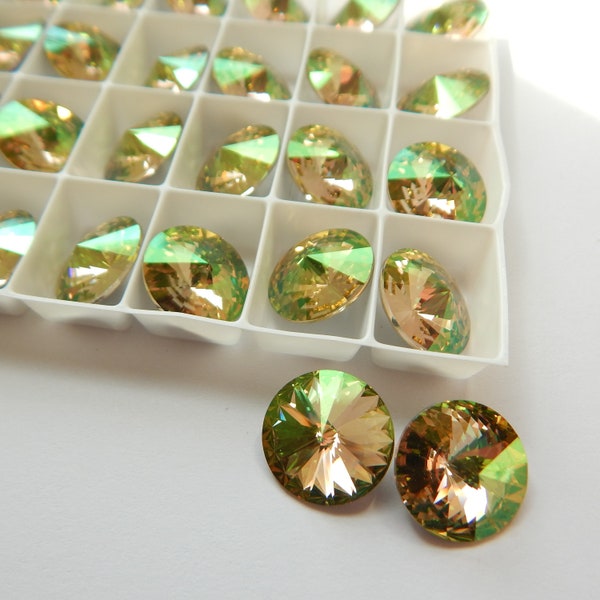 14mm 1122 Swarovski Rivoli (2 Pieces) Luminous Green Foiled