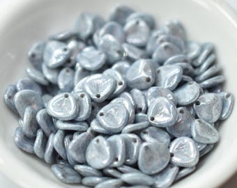30 Beads - Rose Petal 8x7mm - Chalk Terracotta Blue - Czech Glass