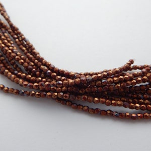 Fire Polished Faceted 2mm (100 beads) Czech Glass Opaque Red Bronze Luster Iris