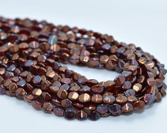 50 Beads - 5x3mm Pinch Siam Ruby Bronze Vega Czech Glass
