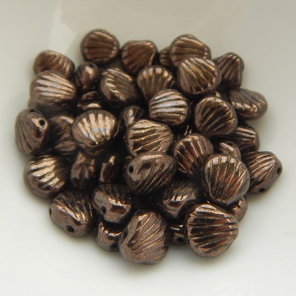 Shelly™ Shells (20 Beads) Jet Chocolate Bronze, 8mm 2-hole Czech Glass