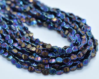50 Beads - 5x3mm Pinch Blue Iris Czech Glass