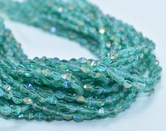 50 Beads - 5x3mm Pinch Emerald Luster Iris Czech Glass