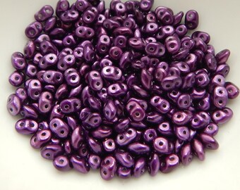 2x5mm SuperDuo Beads Metalust Purple 10 grams Czech Glass