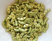 30 Beads - Crescent CzechMates 2-Hole Beads - Saturated Metallic Lime Punch - Czech Glass