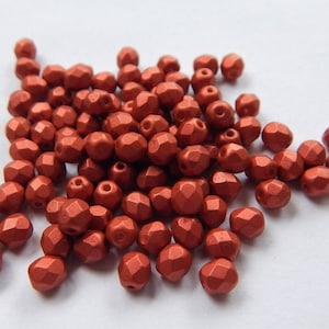 Fire Polished 4mm (100 beads) Czech Matte Metallic Lava Czech Glass Beads