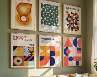 Juego de 10 láminas de arte mural Bauhaus, arte abstracto moderno, pósteres imprimibles con descarga digital, decoración moderna de mediados de siglo, minimalista geométrico