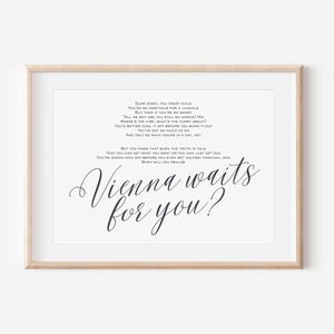 Vienna Lyrics Print, Landscape Wall Art, Vienna Typography Poster, Digital Download Quote Print, Motivational Song Lyric Art, Music Lyrics