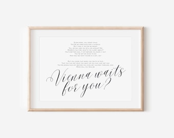 Impresión de letras de Viena, arte mural con paisajes, póster tipográfico de Viena, impresión digital con citas, arte lírico de canciones motivacionales, letras de música