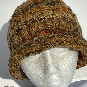 Brown & Golden handspun cable hat