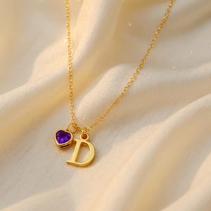 Birthstone Initial Necklace, Customized Birthstone Heart Necklace, Personalized Initial necklace, Dainty Birthstone Pendant Gift For Mother