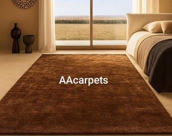 Luxury Chocolate Brown Solid Area Rug | Soft Plush Modern Carpet for Living Room & Bedroom | Premium Floor Rug by AAcarpets
