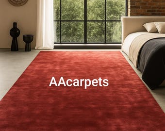 Red Solid Plush Area Rug – Soft Luxury Carpet for Bedroom & Living Room | Modern Plain Floor Rug by AAcarpets rug