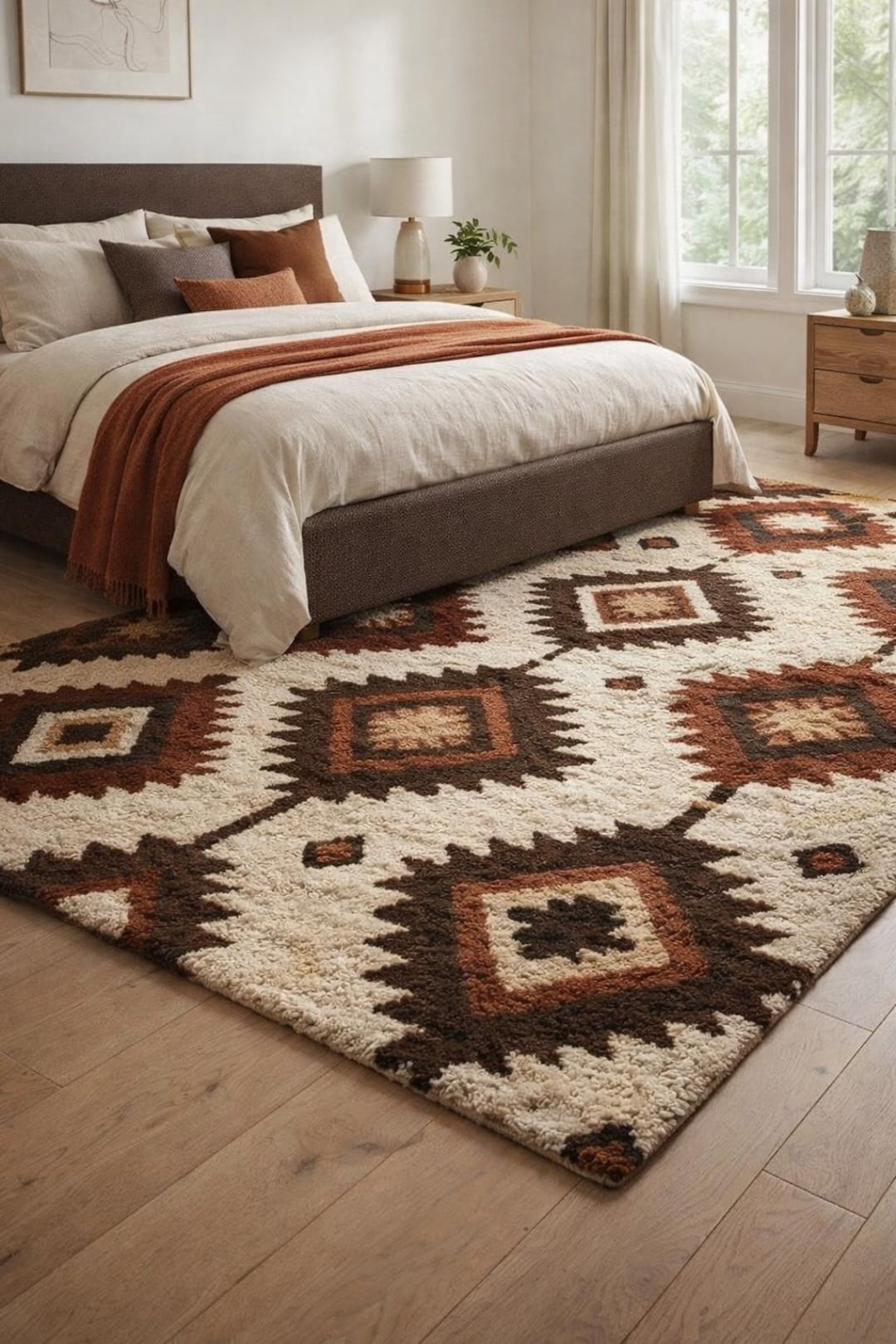 Southwestern Shag Rug Hand Tufted Area Rug 20mm Thick Plush Carpet Dark ...