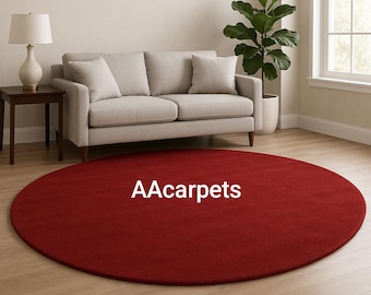 Red Round Rug • Solid Circle Carpet • Modern Living Room Floor Mat • Bold Red Home Decor • Cozy Minimal Style Area Rug