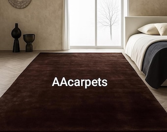 Dark Brown Solid Hand Tufted Wool Rug, Luxury Plain Area Rug for Living Room & Bedroom, Modern Minimalist Chocolate Brown Carpet