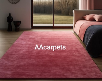 Luxury Dusty Pink Solid Area Rug | Soft Plush Modern Carpet for Living Room & Bedroom | Elegant Contemporary Home Decor Rug