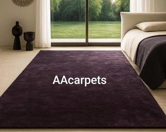 Luxury Deep Purple Solid Area Rug | Soft Plush Modern Carpet for Living Room & Bedroom | Elegant Contemporary Home Decor Rug