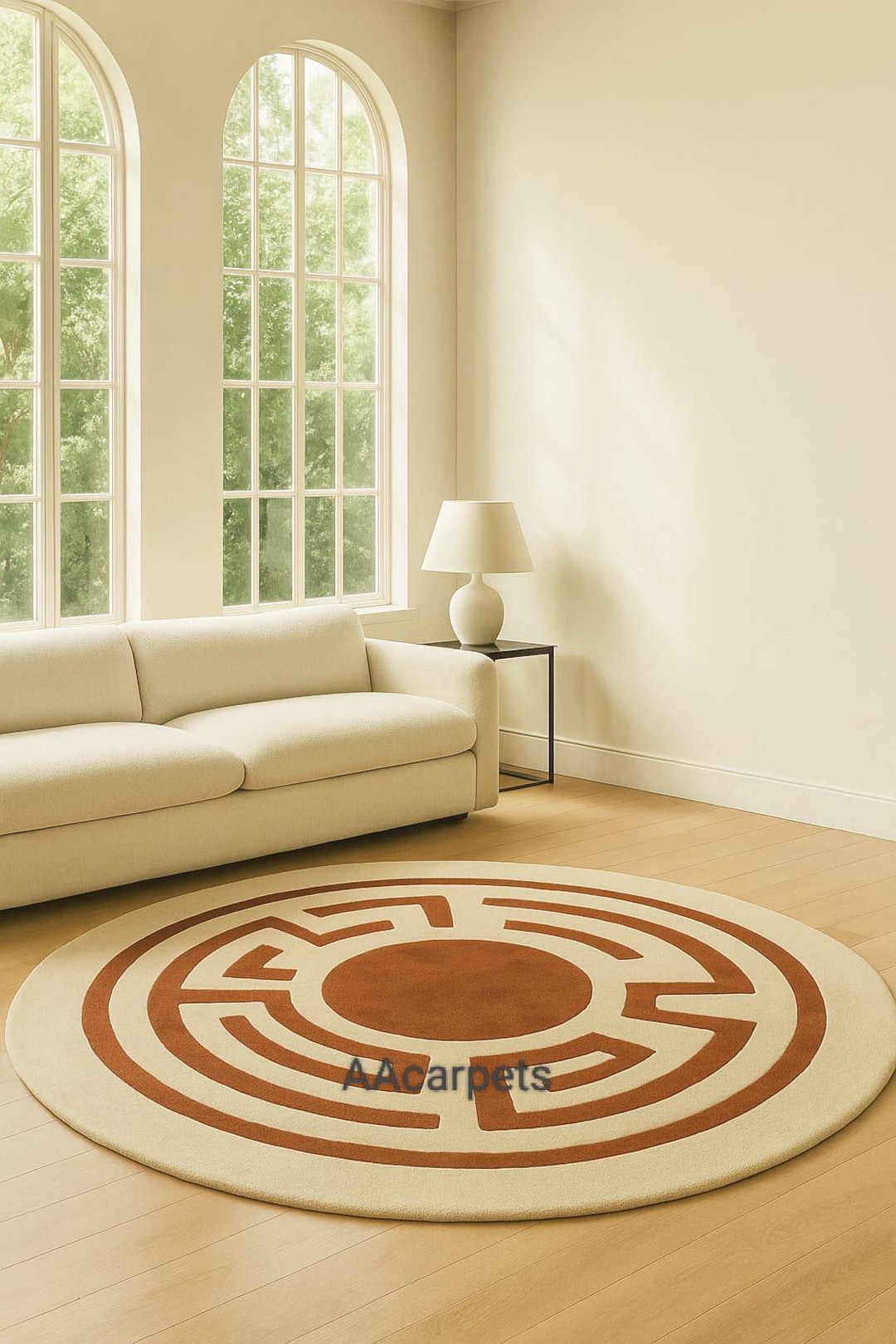 Cream And Rust Pattern Rug Round Rust and Cream Geometric Rug | Modern Circle Wool Carpet ...