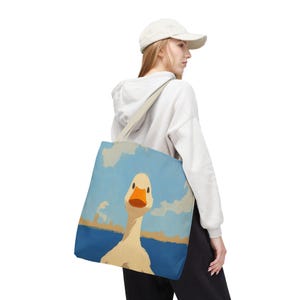 Bolso de mano con estampado integral de patos caprichosos / Diseño atrevido de inspiración animal, fondo urbano divertido, bolso ecológico para mujer