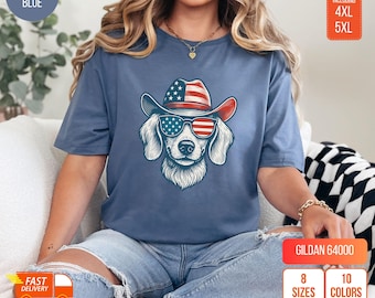 Patriotic Dachshund T-Shirt: Vintage USA Flag Cowboy Doxie Tee