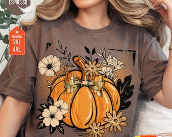 Floral Pumpkin Comfort Colors Shirt: Vintage Autumn Graphic Tee