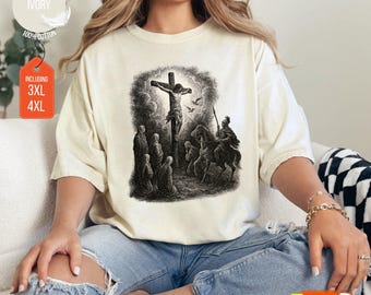 Jesus Crucifixion Comfort Colors T-shirt, Vintage Christian Art, Retro Design
