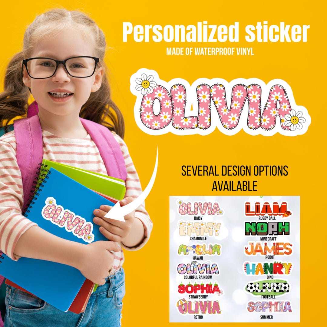 Personalized Waterproof Vinyl Name Sticker for School Supplements, 13 ...