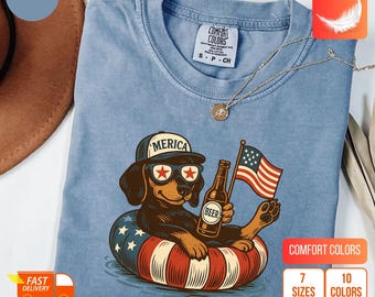 Dachshund 4th of July Comfort Colors Shirt: Patriotic Dog USA Flag Tee