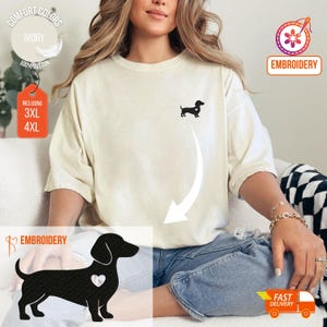 Embroidered Dachshund Comfort Colors Tshirt, Embroidered Patch Doxie sweater, Dachshund Crewneck sweatshirt, Doxie tshirt, doxie mom