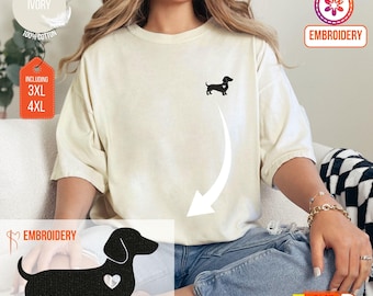 Embroidered Dachshund Comfort Colors T-Shirt: Doxie Mom Gift