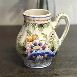 Pretty Vintage Delft Creamer with Colorful, Floral Pattern