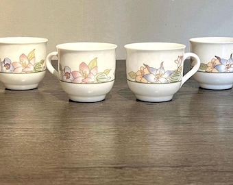 Set of 4 Arcopal France Floral, Opal Glass Teacups/Mugs