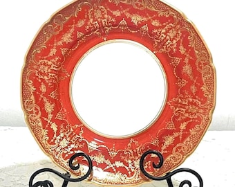 Royal Doulton Red & Gold Gilt Cabinet Plate with Ornate Floral Scrollwork