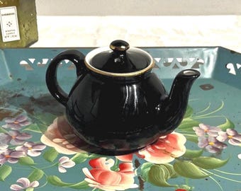 Vintage Hall China Black Teapot with Gold Trim
