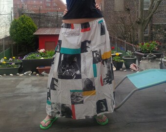 SALE: Size M/L Star Wars Skirt, Vintage, Jedi + Vader, Elastic Maxi Cotton Skirt